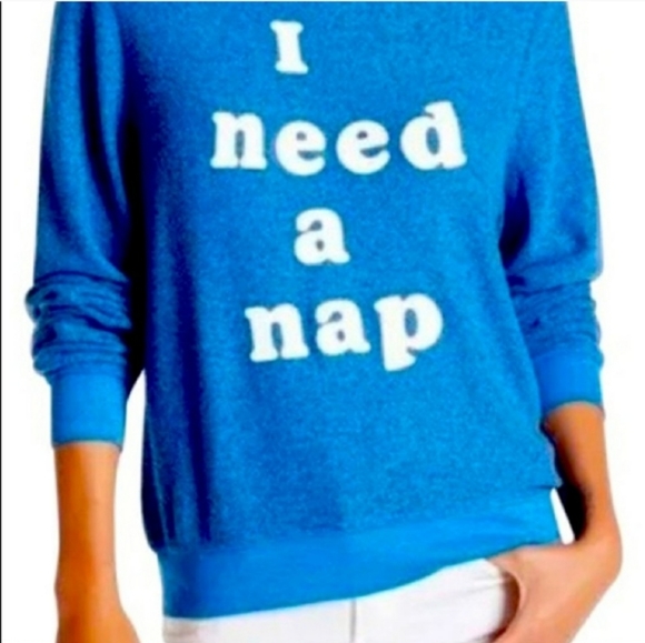 Wildfox I Need a Nap Spellout Graphic Pullover Blue Sweater Size XSmall - Picture 3 of 12